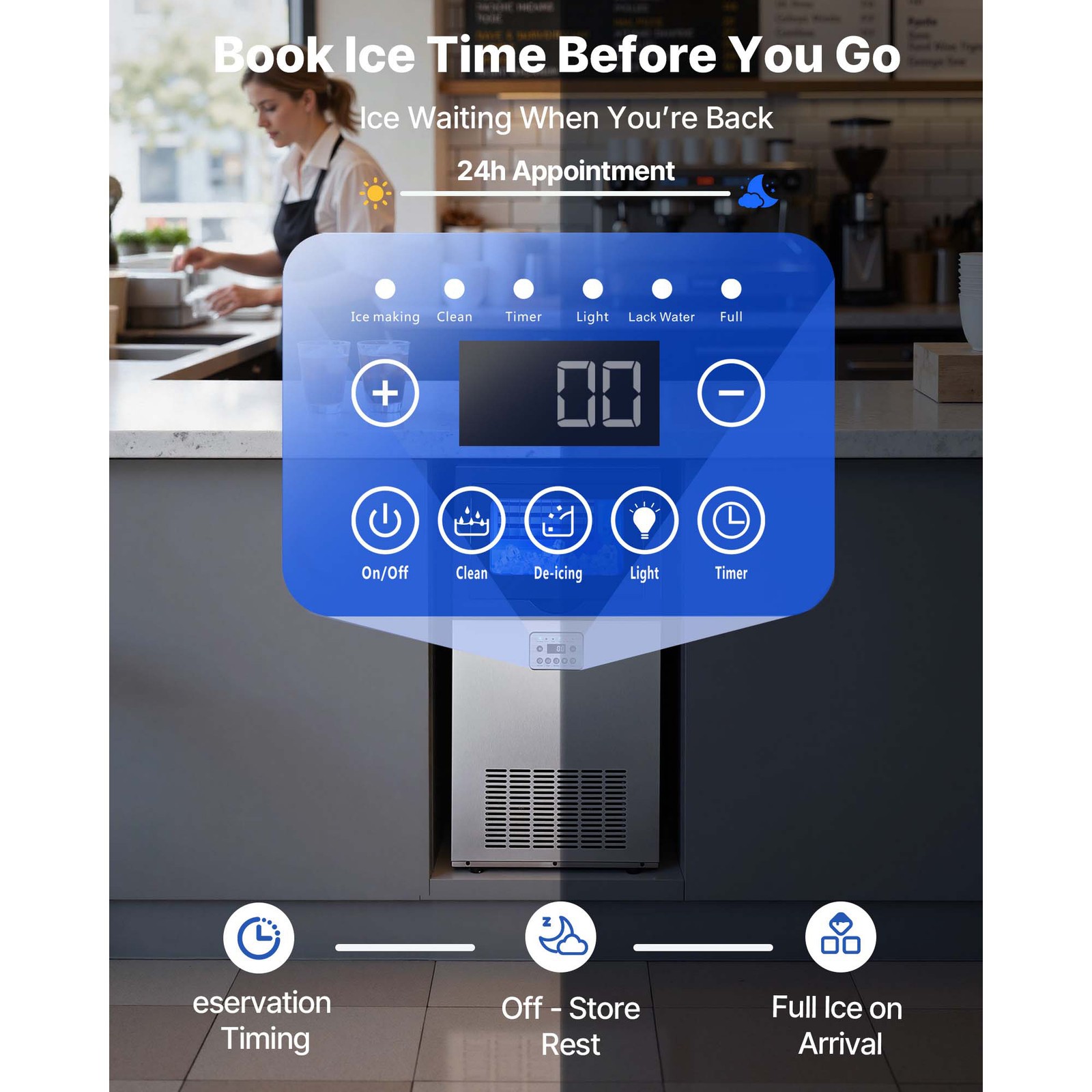 Uimoso Commercial Ice Maker Machine,120lbs Daily Output, 30 lbs Storage Capacity