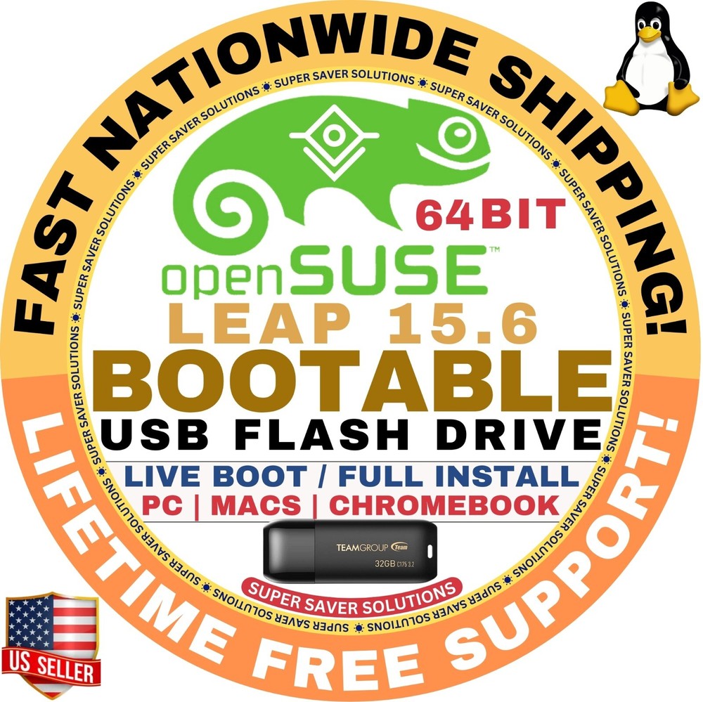 OpenSUSE LEAP 15.6 LINUX OS Bootable USB Live Boot, Installer 64-Bit for Mac/PC