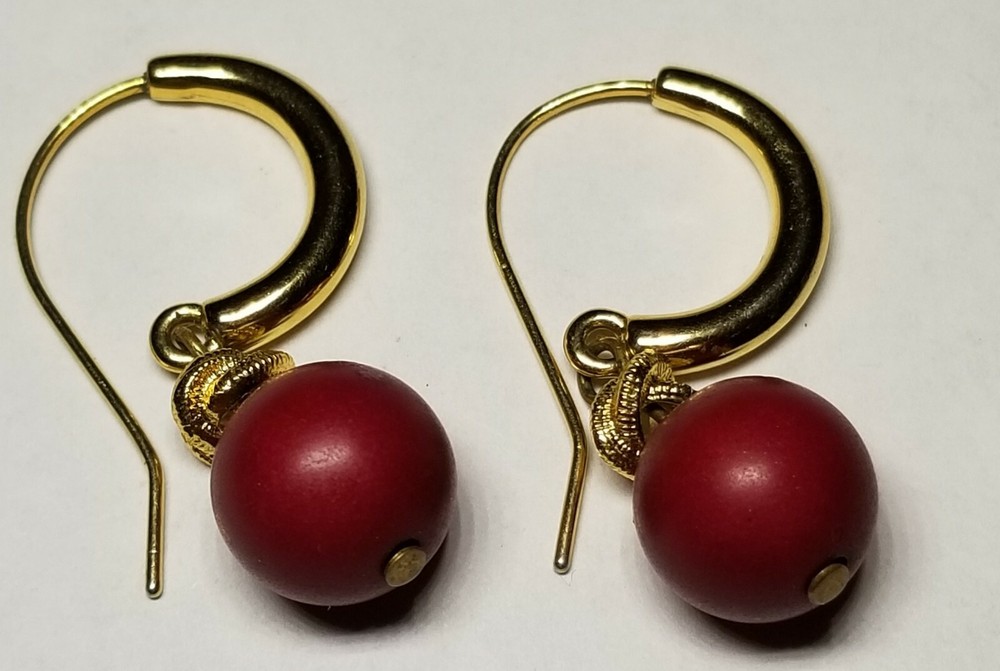 Goldtone Ring and Red Bead Earrings