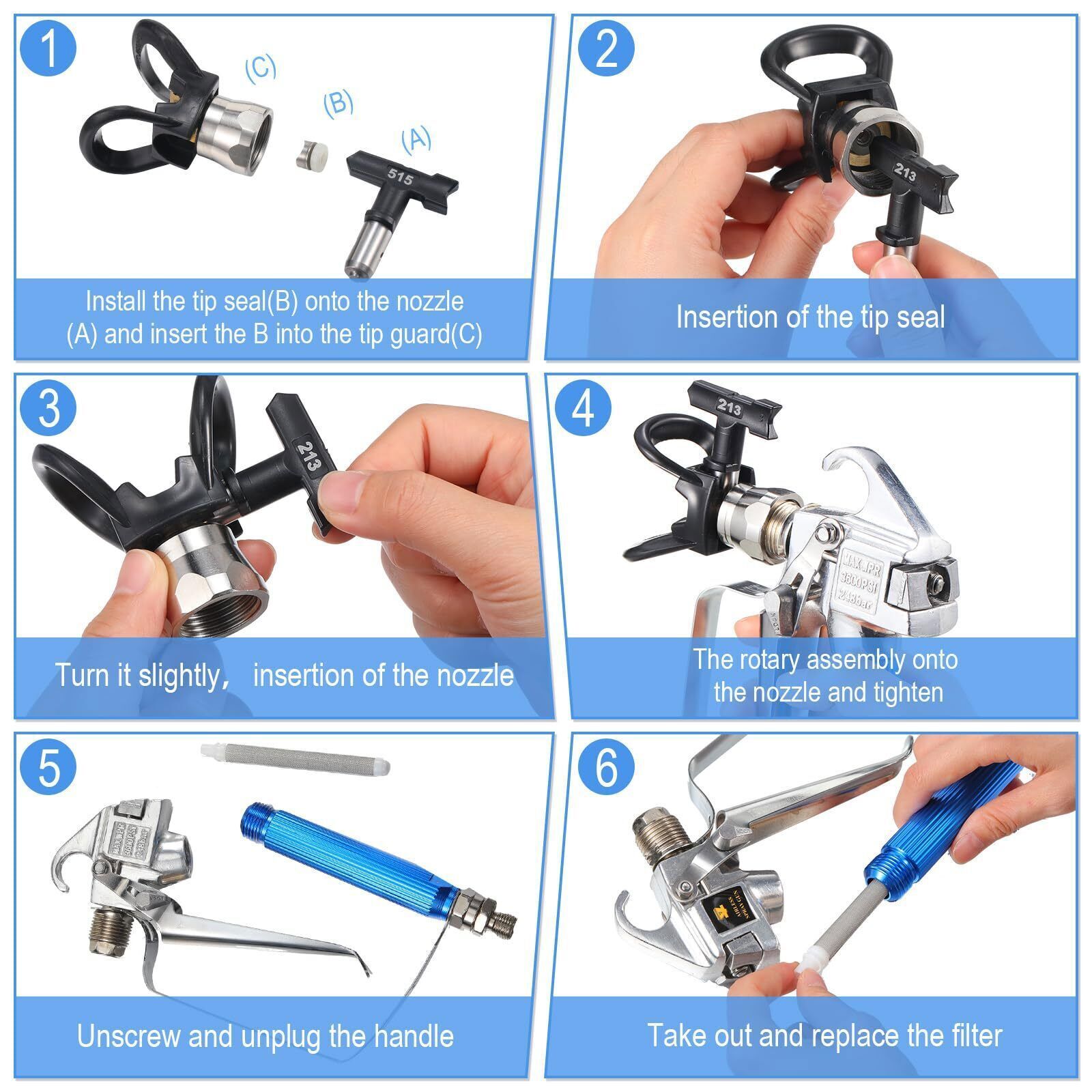 12 Pcs Airless Paint Sprayer Gun with Nozzle Guard Spray Tips and Airless Paint