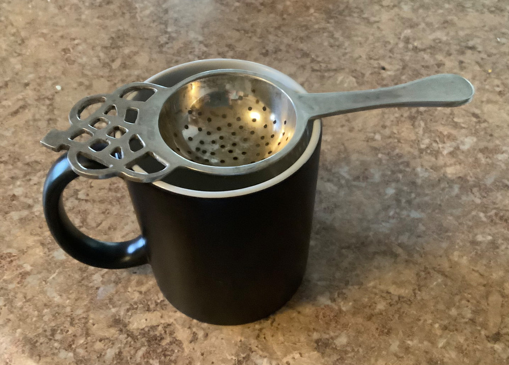 Vintage  Tea Strainer With Handle - Crown Design. Sits Over the cup