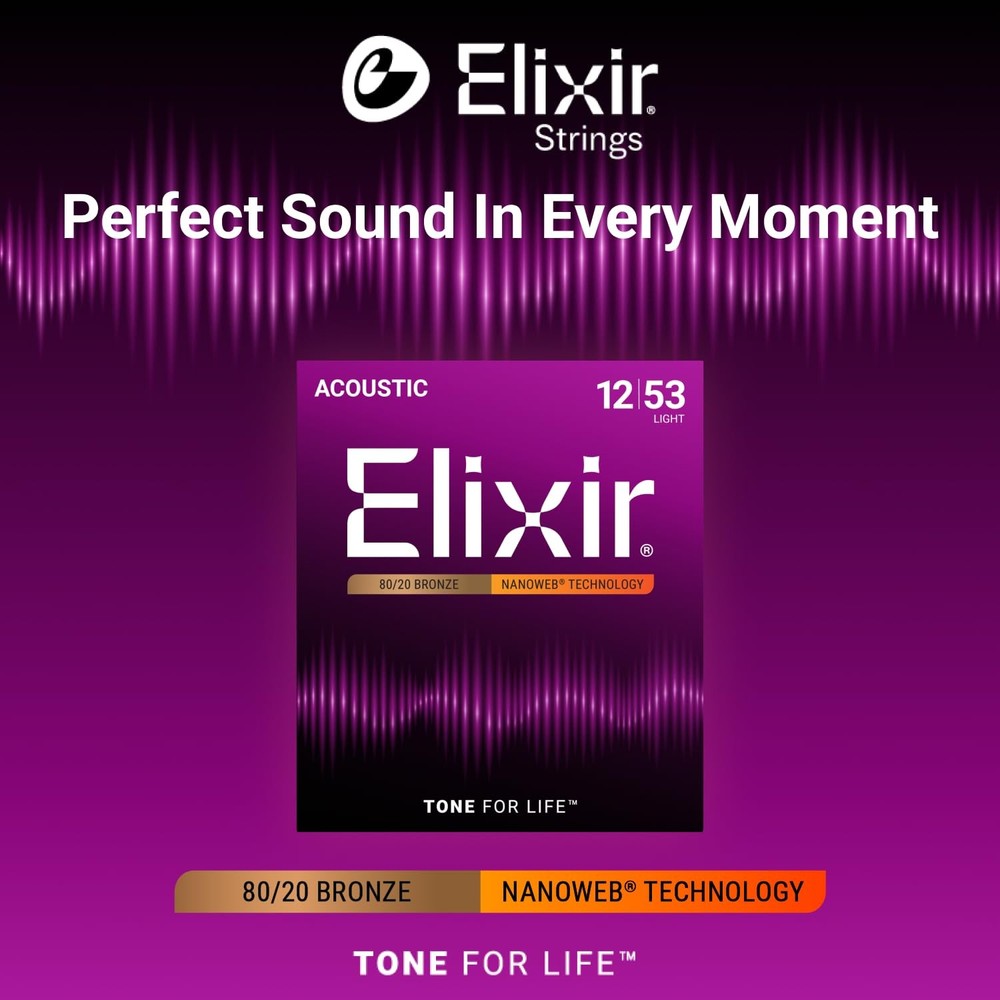 Elixir Acoustic 80/20 Bronze w/ NANOWEB Coating Light Guitar Strings (.012-.053)