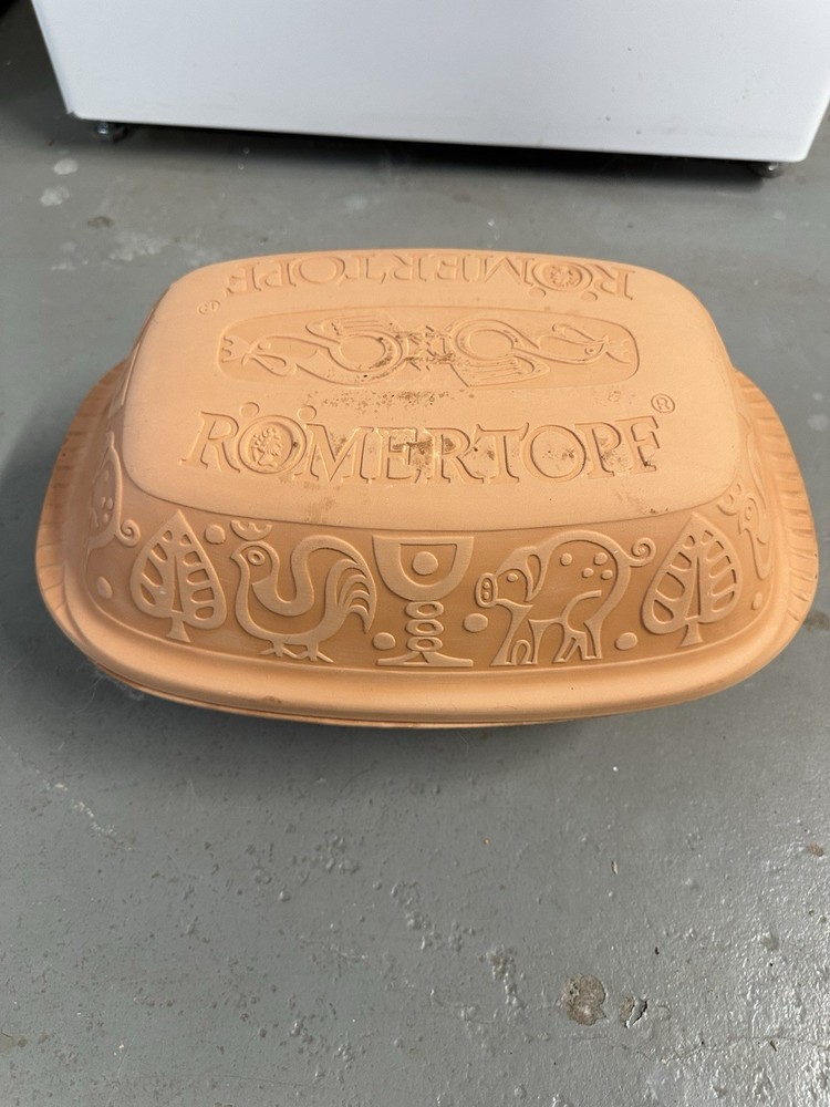 Römertopf Ceramic Rectangle Casserole Pan Brown With Lid Two-Piece Set Model 113