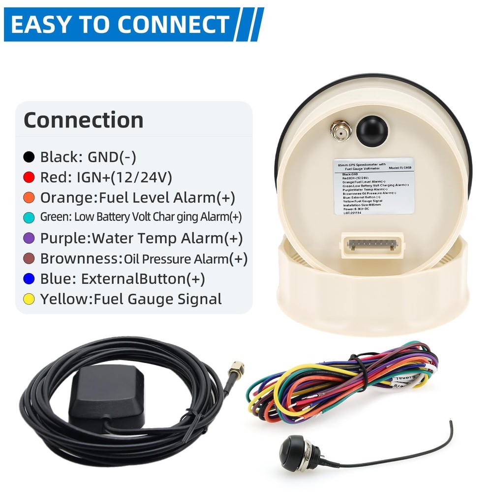 MH 85mm GPS Speedometer Fuel Gauge/Voltmeter, GPS Speedometer Switchable Unit...
