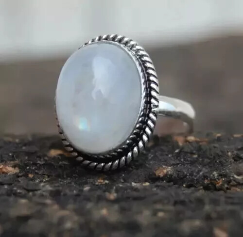 Rainbow Moonstone 925 Sterling Silver Handmade Statement Ring All Size R37