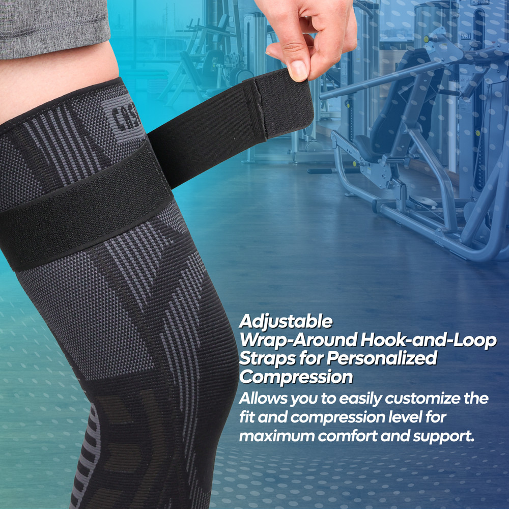 Caspe 2 Pack Full Leg Compression Sleeve with Strap Thigh Knee Calf Support