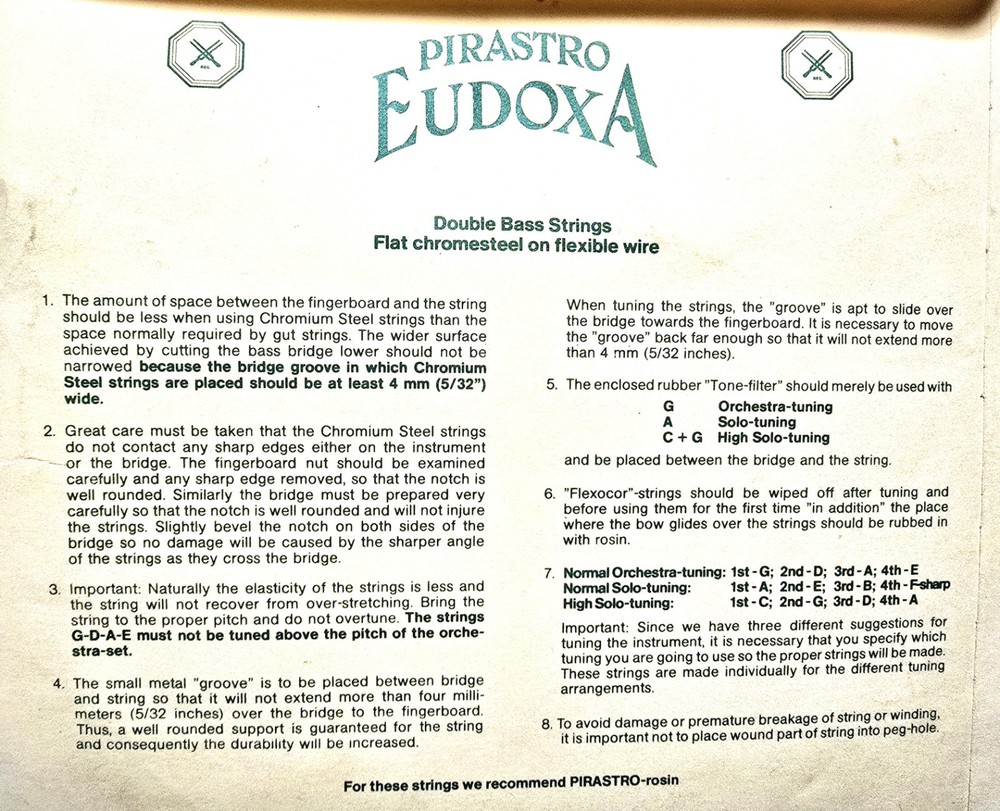 Pirastro EUDOXA Double Bass E String, Orchestra Tuning - FREE SHIPPING!