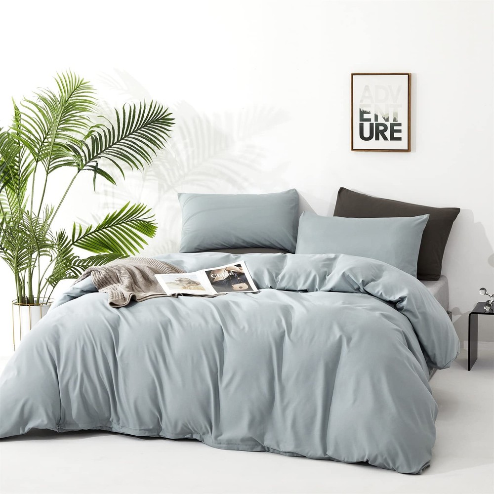 Cottonight Blue Comforter Set King Light Blue Bedding Comforter Set Solid Haz...