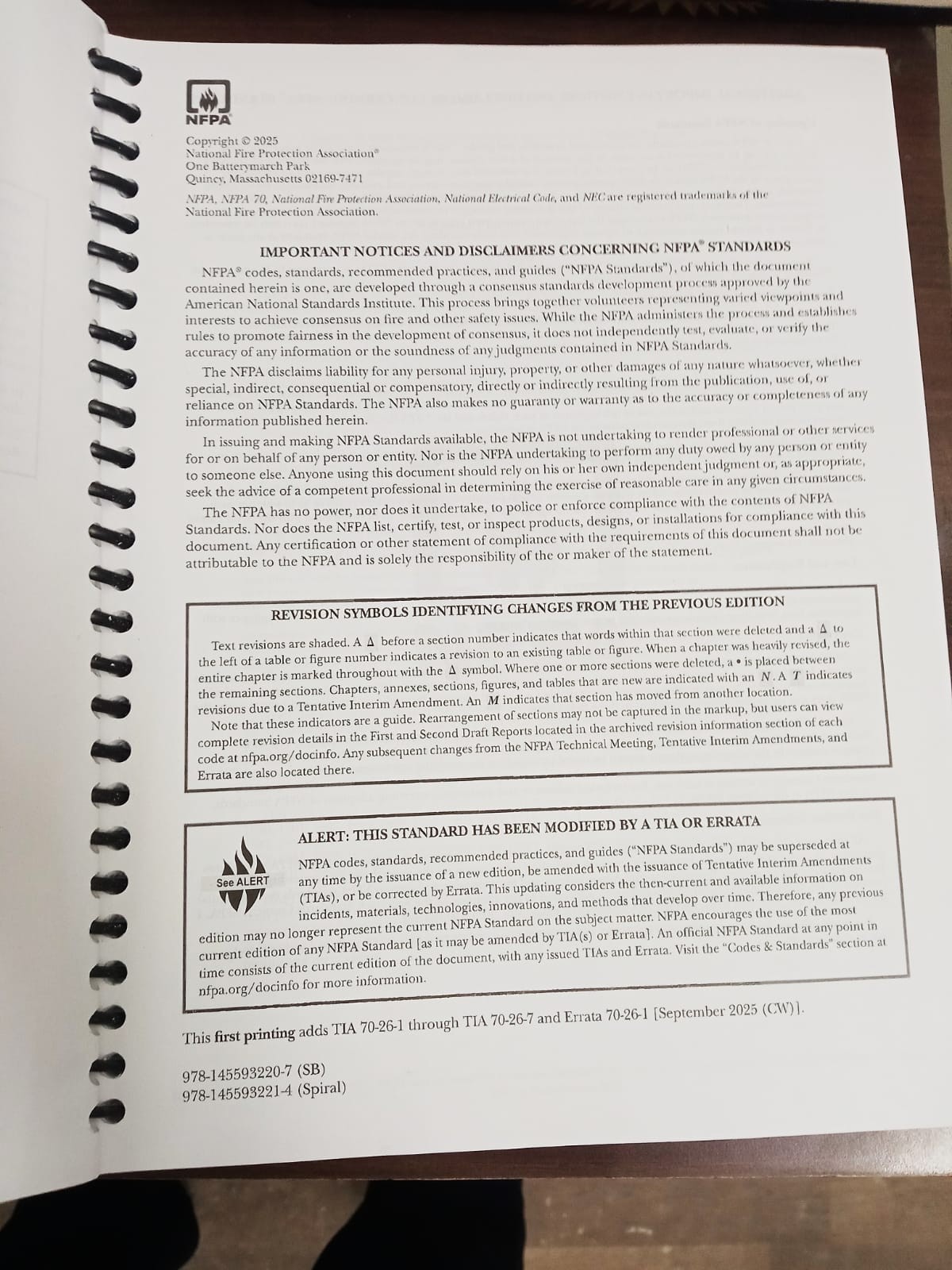 NFPA 70, National Electrical Code (NEC) 2026 spiral + index tab