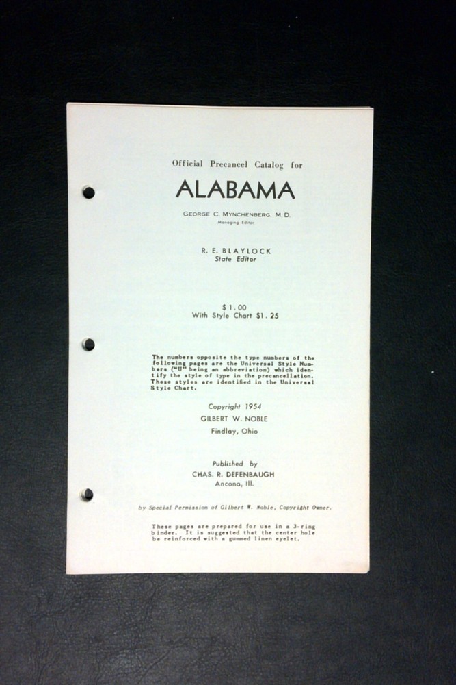 State General Precancel Catalogs: ALABAMA; Noble, 1954