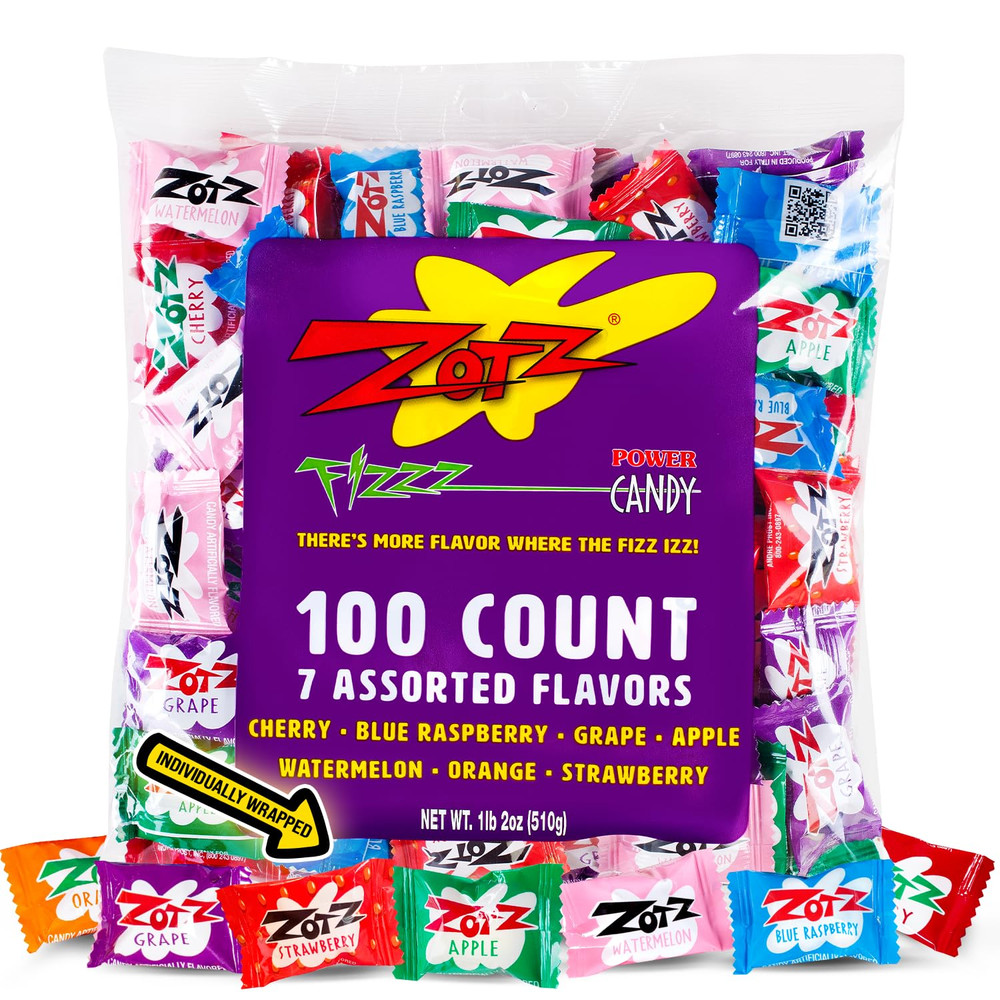 Fizzy Bulk Candy (Assorted, 100 Units)- Hard Candy Individually Wrapped- Assorte