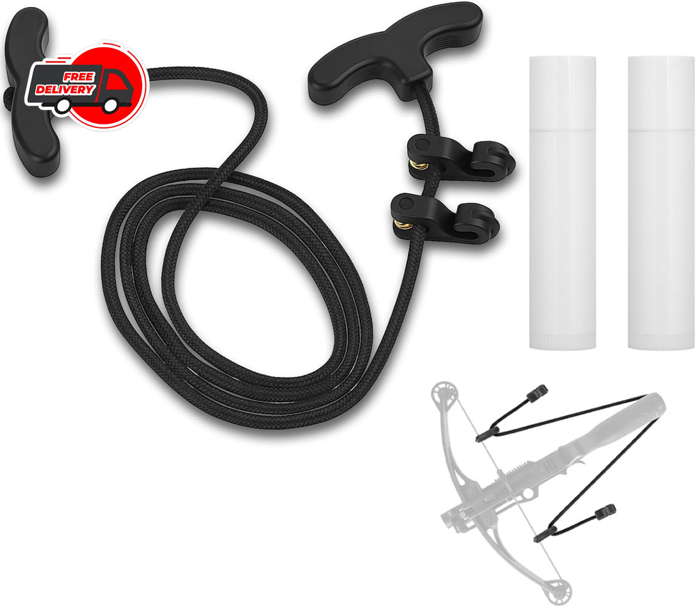 66 Inch Crossbow Cocking Rope with 2 Bowstring Wax, T‑Handle Rope Cocker Pull As