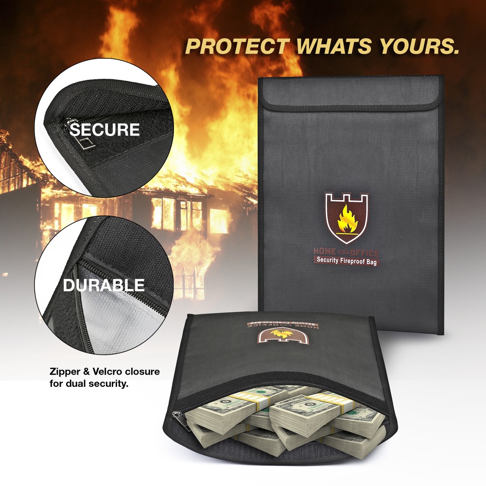2pcs Fireproof Water Resistant Money Bag Envelope Safe Document Bag File Pouch