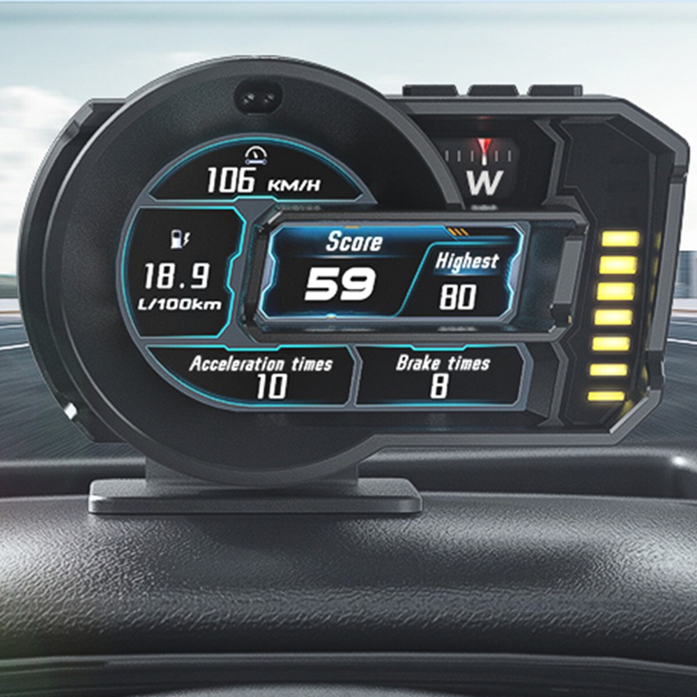 Dual Mode Car HUD Head Up Display Speedometer Gesture Recognition GPS Tracking