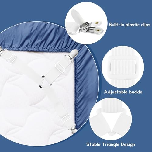 Bed Sheet Holder Straps Adjustable Sheet Fasteners Clips Keep Bedding 2 White