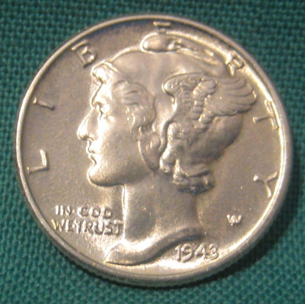 1943-P Mercury 90% Silver 10c-BU-Full Split Bands-#402