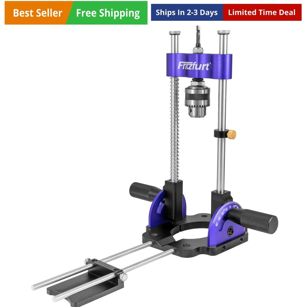 Heavy-Duty Portable Drill Guide, 0°–60° Adjustable Drill Press Adapter, Self-...