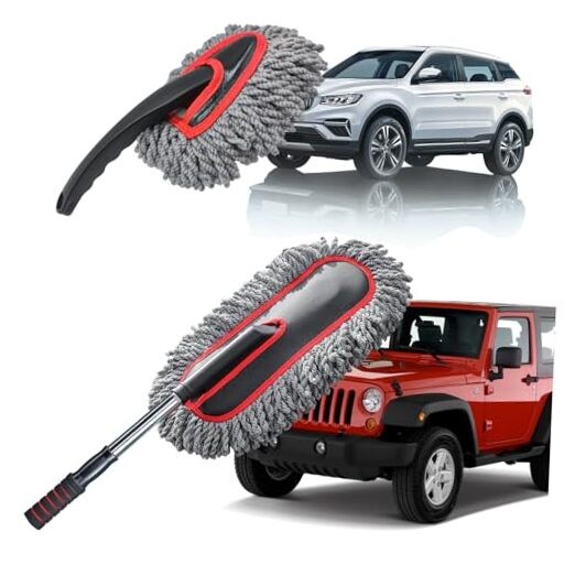 Car Duster Kit, 2PCS Microfiber Exterior and Interior 2 Pack Gray / Red