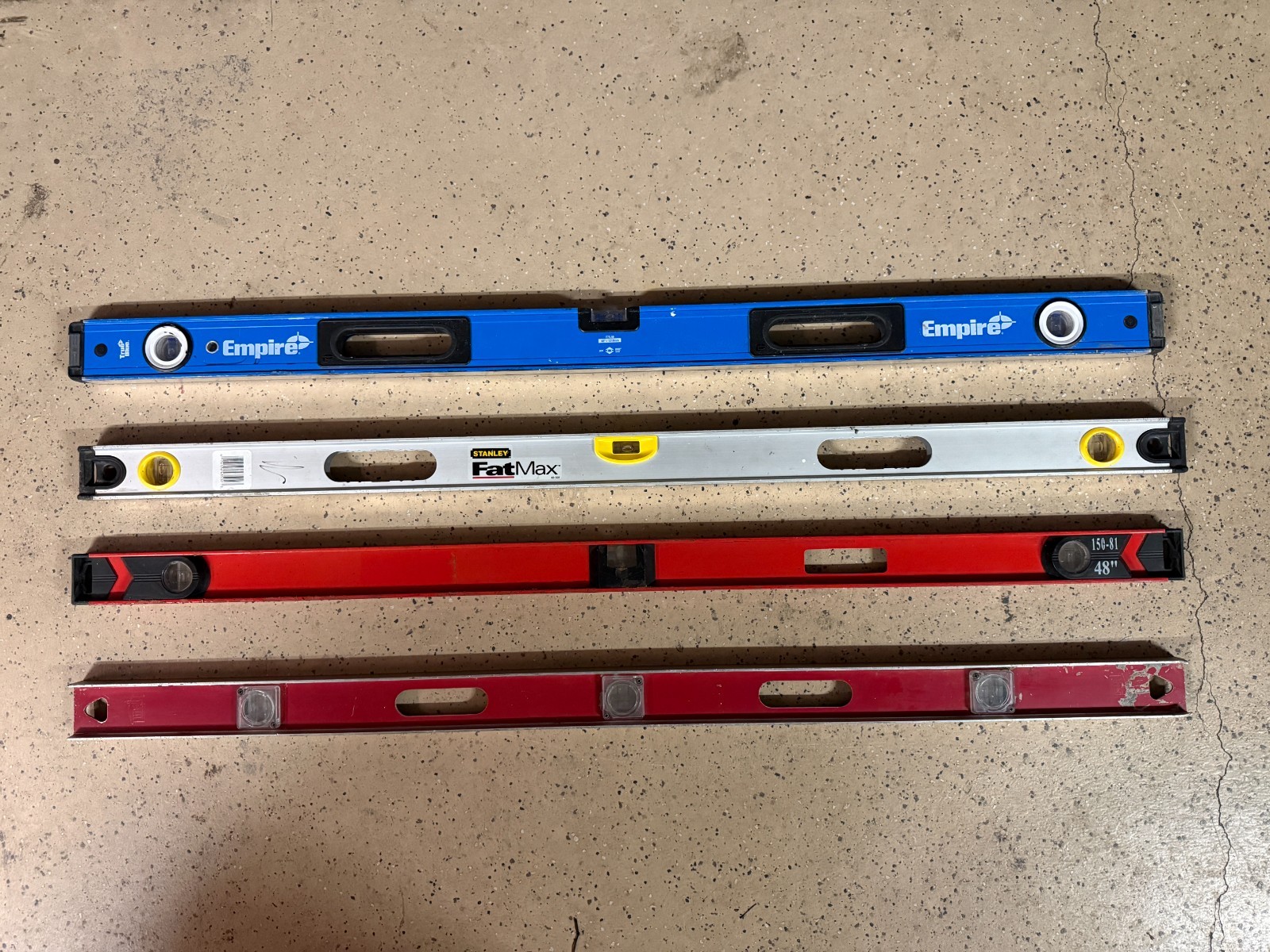 (4) Carpentry Levels Bostich Johnson Empire Stanley 12" 16" 24" Good Condition