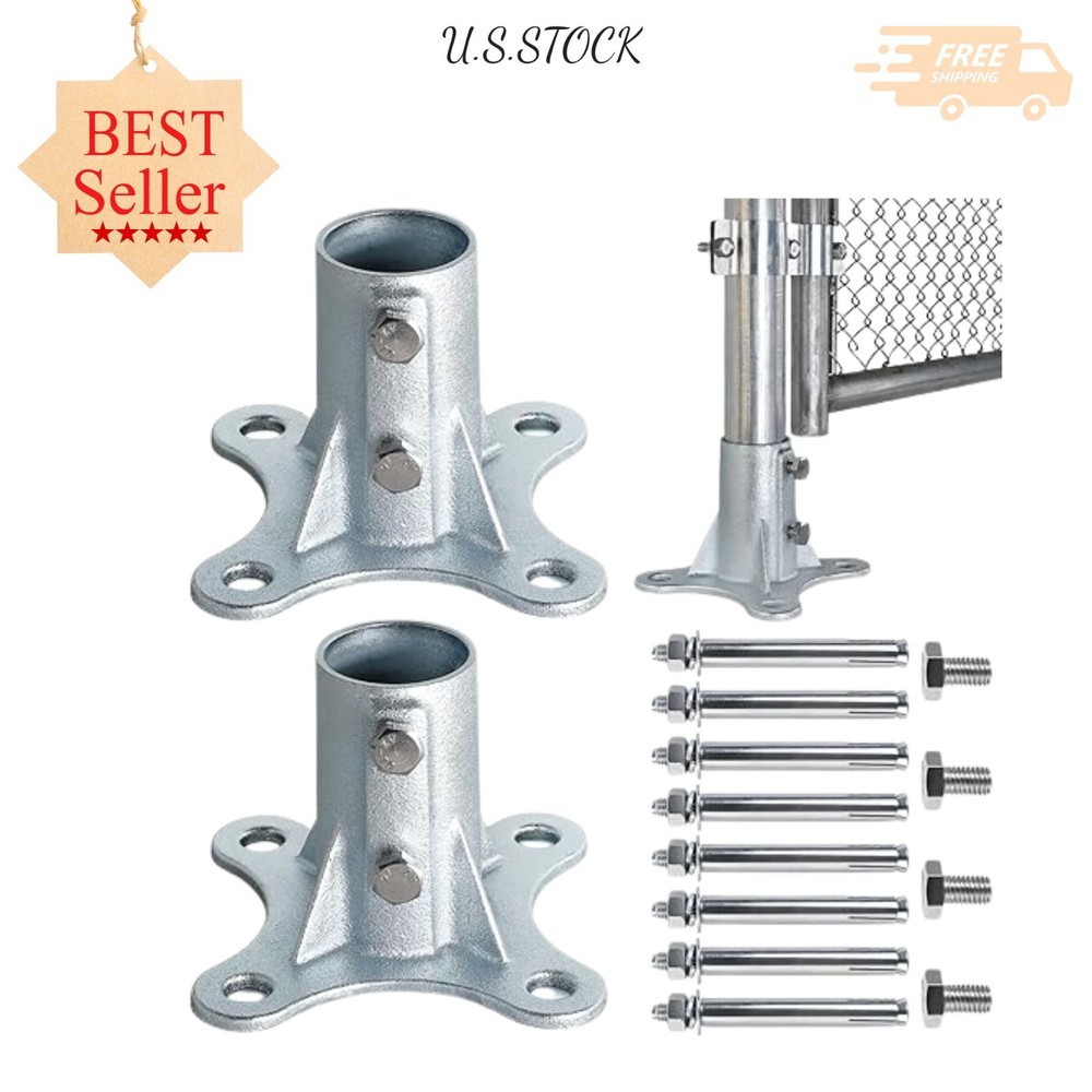 2" Chain Link Fence Post Floor Flange Bracket Galvanized 2 Pack