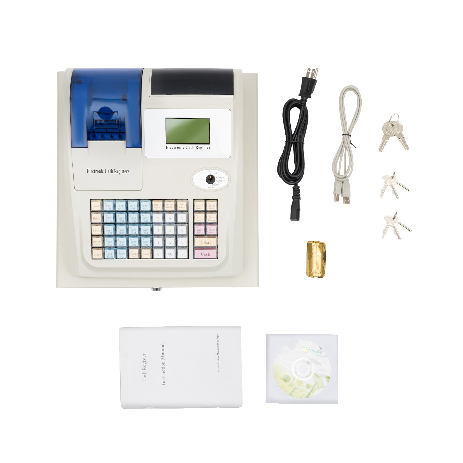 NEW Electronic Cash Register 48 Keys Cash Management System with Thermal Printer