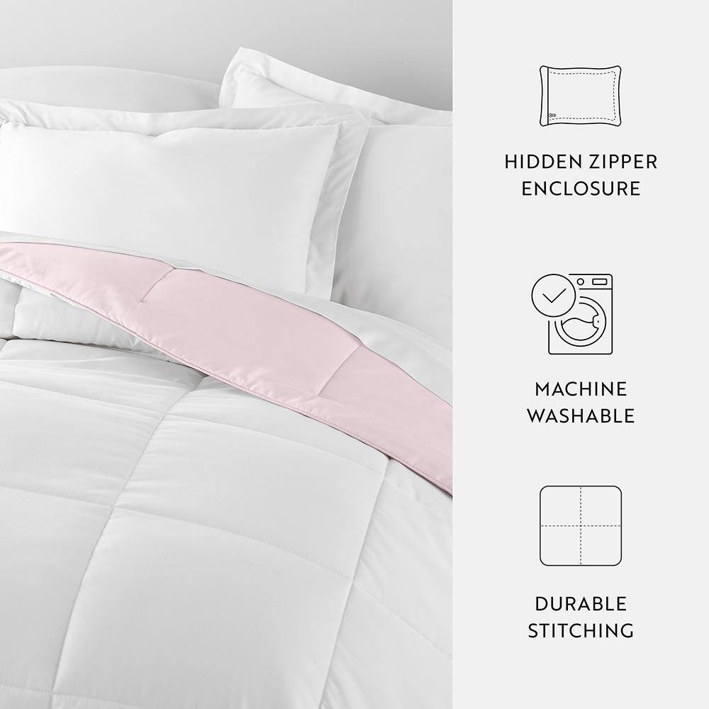 Blush and White Microfiber down Alternative Full / Queen Reversible Comforter Se