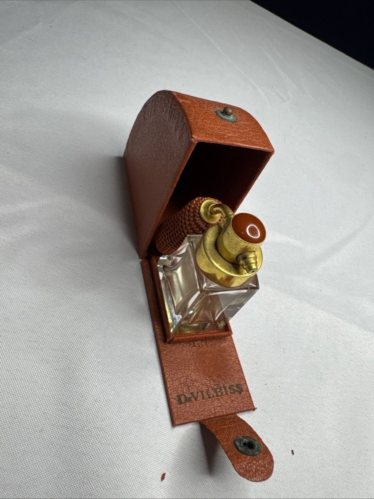 DeVilbiss Travel Perfume Bottle Atomizer Leather Case Art Deco