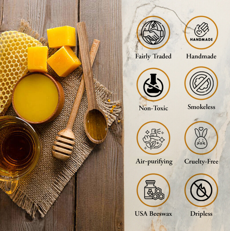 Dipped Taper Candles 100% Pure USA Beeswax Unscented 6" x 5/8" 6 Hour Burn Time