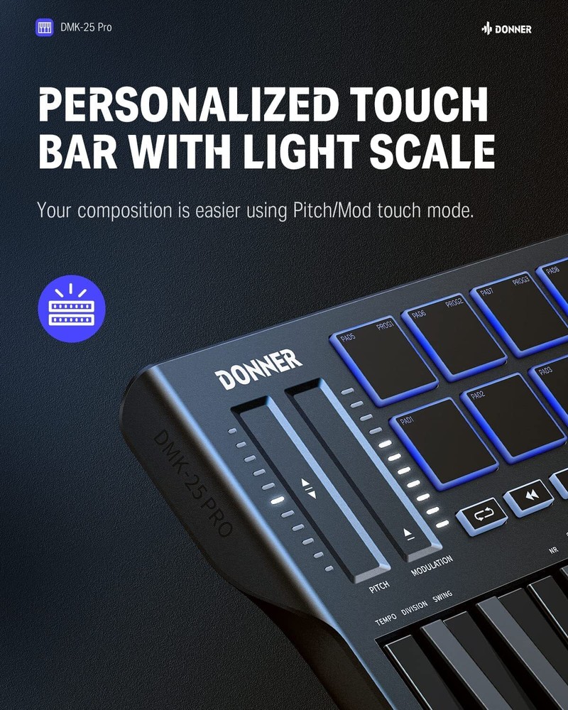 Donner USB-C MIDI Keyboard Controller, 25 Key With DAW Software DMK 25 Pro Black