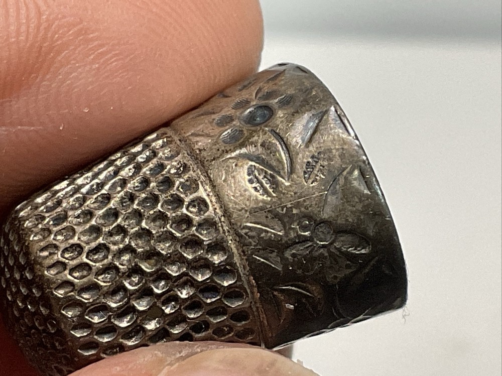 3 ANTIQUE Vintage Solid SILVER Size 7 PANELED THIMBLEs