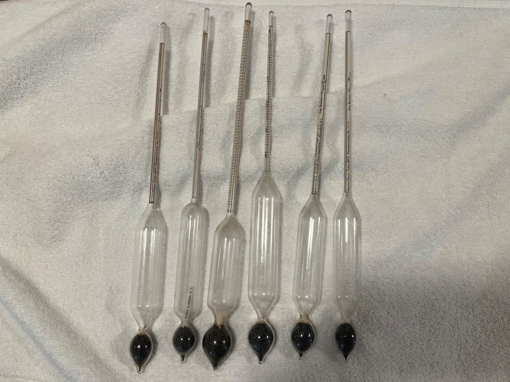 6 Vintage Scientific Floating Thermometers 