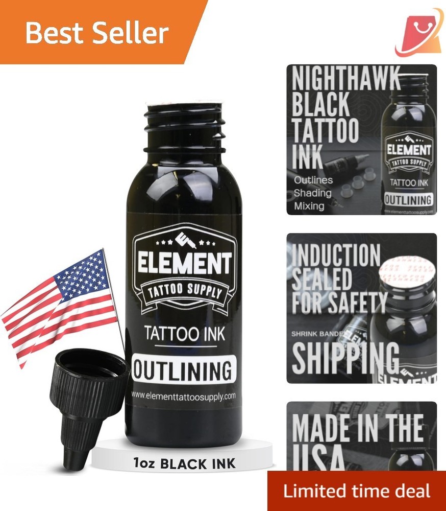 Black Tattoo Ink  Safe 1oz Solid for Outlining Shading Professional