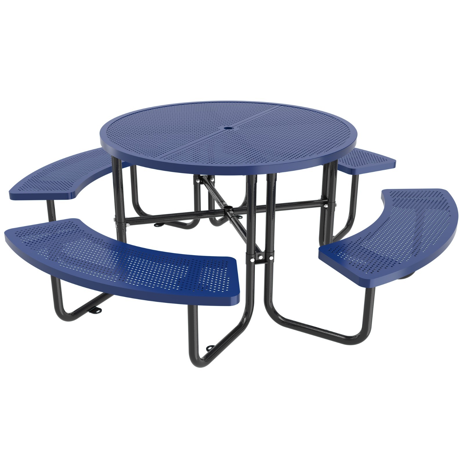 8 Seater Round Garden Picnic Table Set with Parasol Hole & 4 Benches