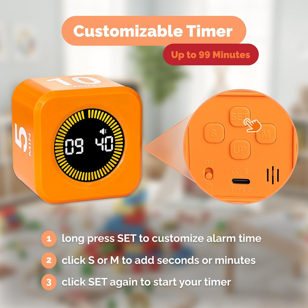 Pomodoro Cube Timer Productivity Visual Timer - 5/10/30/60 Min Rotating Countdow