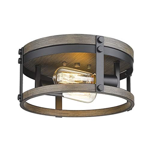 2-Light Farmhouse Flush Mount Ceiling Light, 12 inch Kitchen Ceiling Black