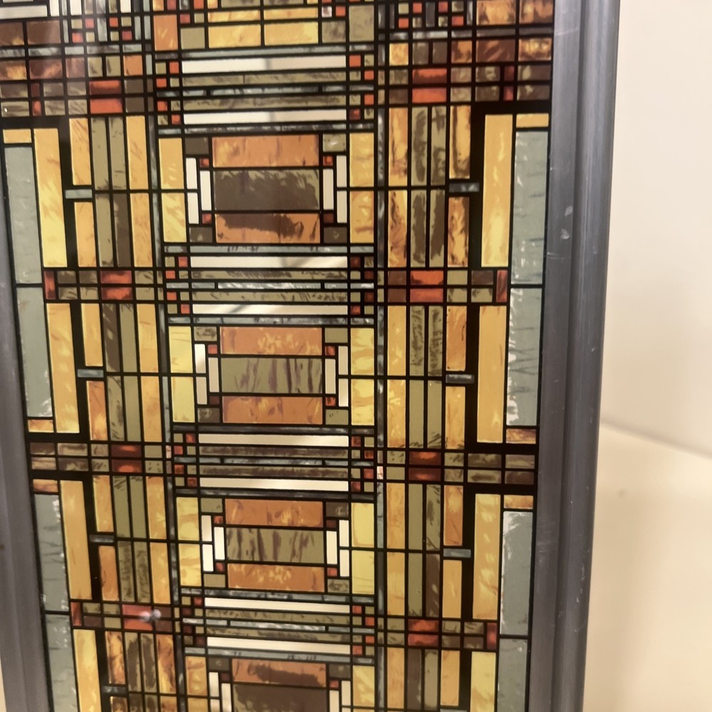 Frank Lloyd Wright Oak Park Skylight Stained Glass Panel Steel Frame Decor