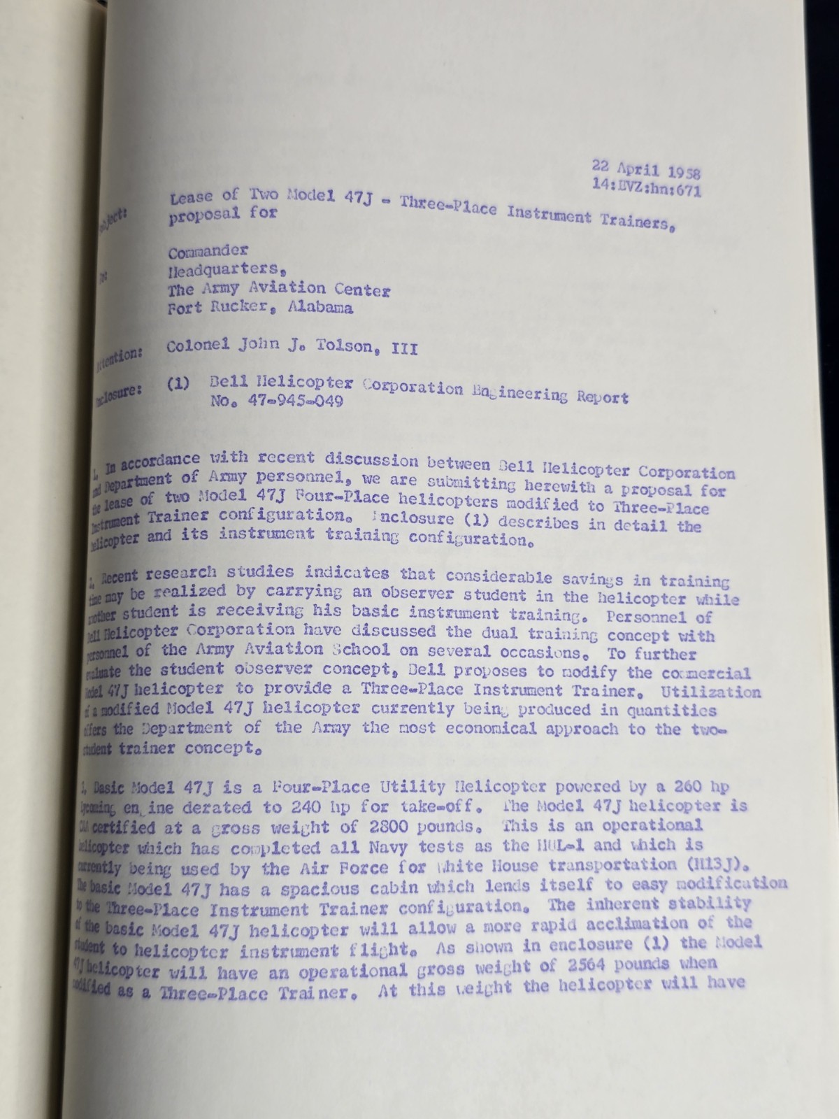 Rare 1958 Bell Helicopter Proposal Report 47-945-049 Jeffrey Evans Archive
