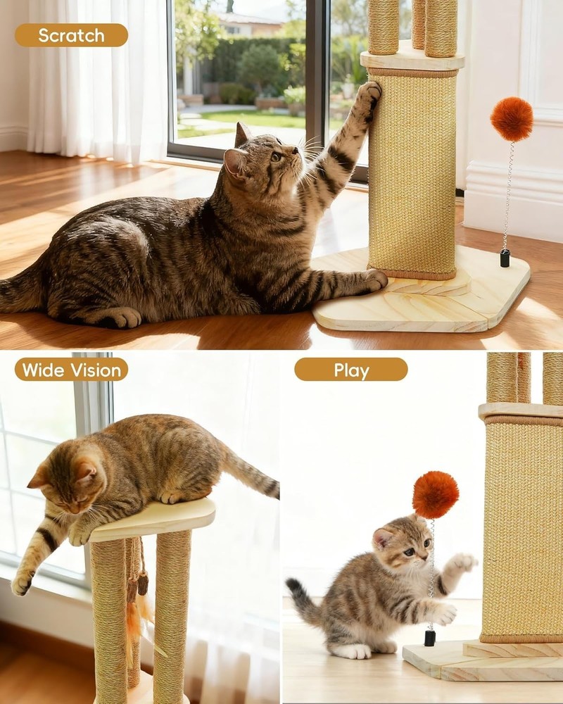 Modern Indoor Cat Scratching Post - 26.3'' Tall with Replaceable Sisal Wrap