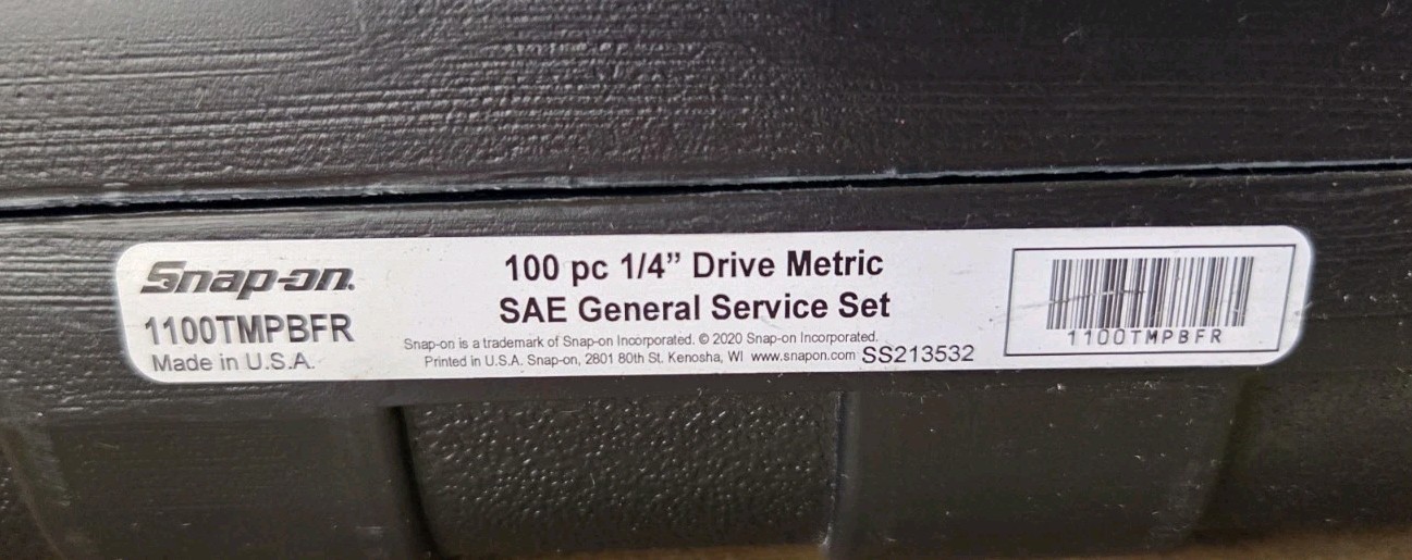 New Snap On Case W/ Foam For 1100TMPBFR - 1/4" Drive General Service SET PB202B