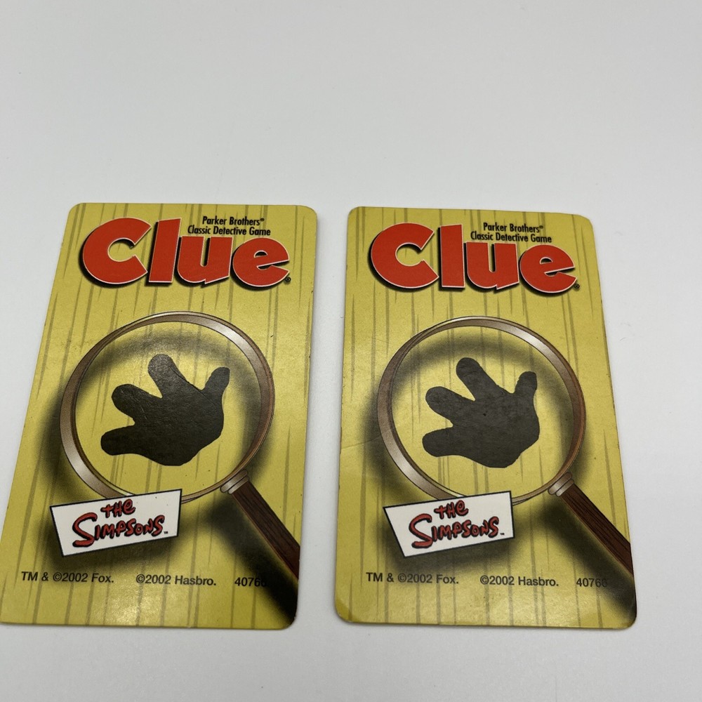 6 Weapon Cards The Simpsons Clue 2002 Replacement Part