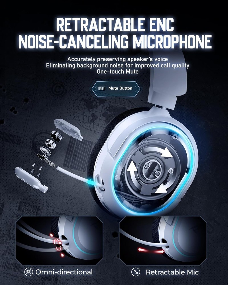 All-In-One Wireless Gaming Headset with 100H Playtime and Multi-Platform Support