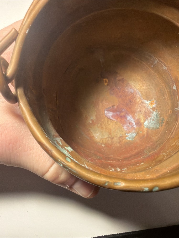 Vintage Solid Copper Cauldron Pot with Swing Handle Rustic Farmhouse Decor