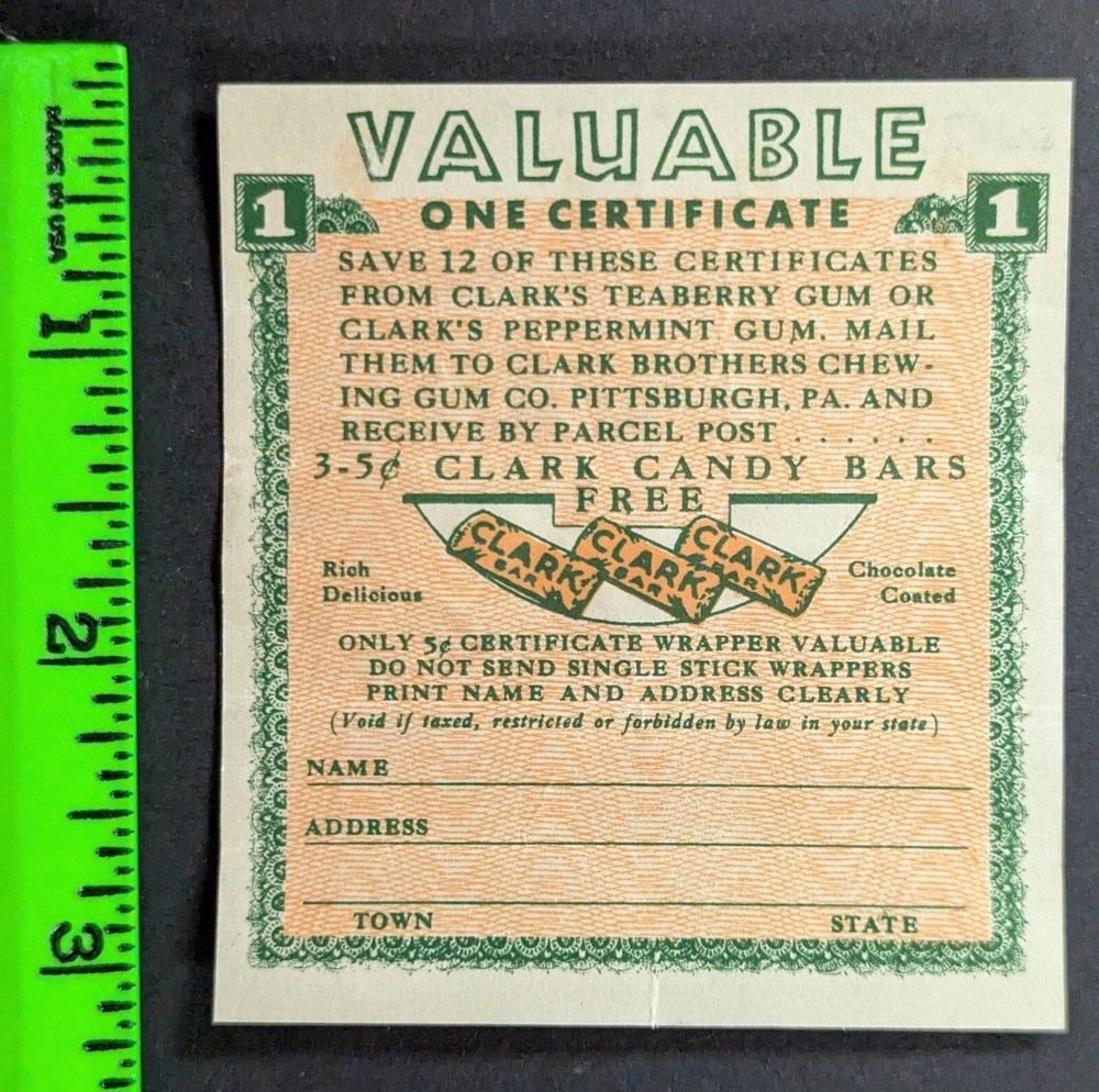 Antique Clark's Peppermint Gum Used Empty Gum Wrapper