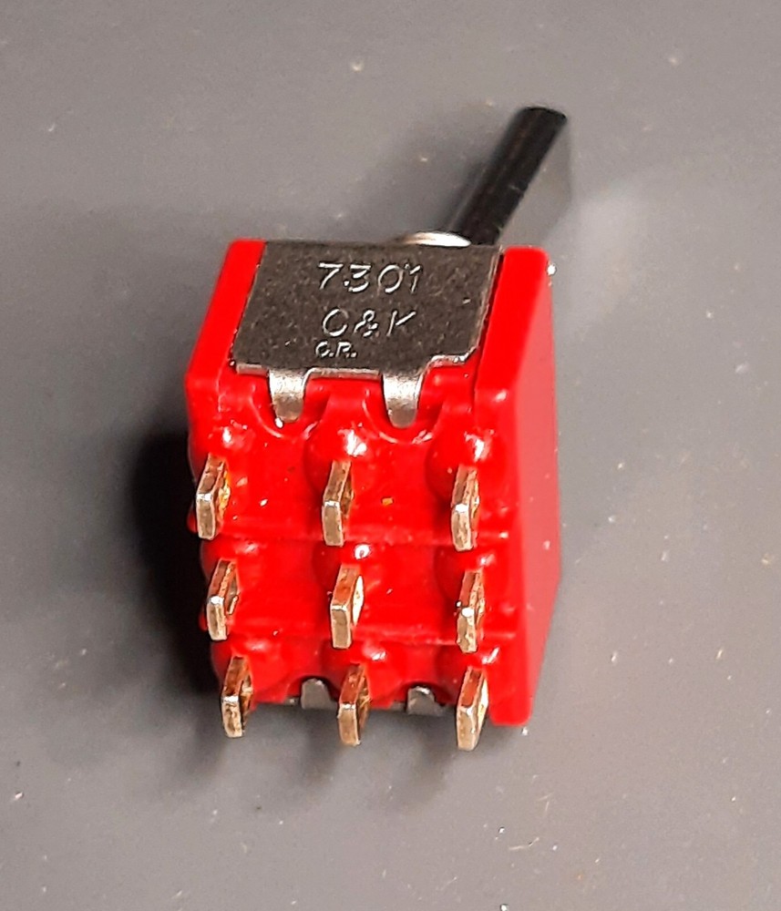 C&K 7301, 3PDT Toggle Switch with long, flat bat 2A 250V, 5A 120V