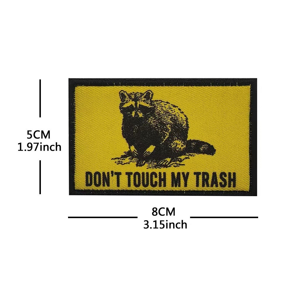 DON'T TOUCH MY TRASH RACCOON TACTICAL HOOK LOOP PATCH BADGE YELLOW GRAY