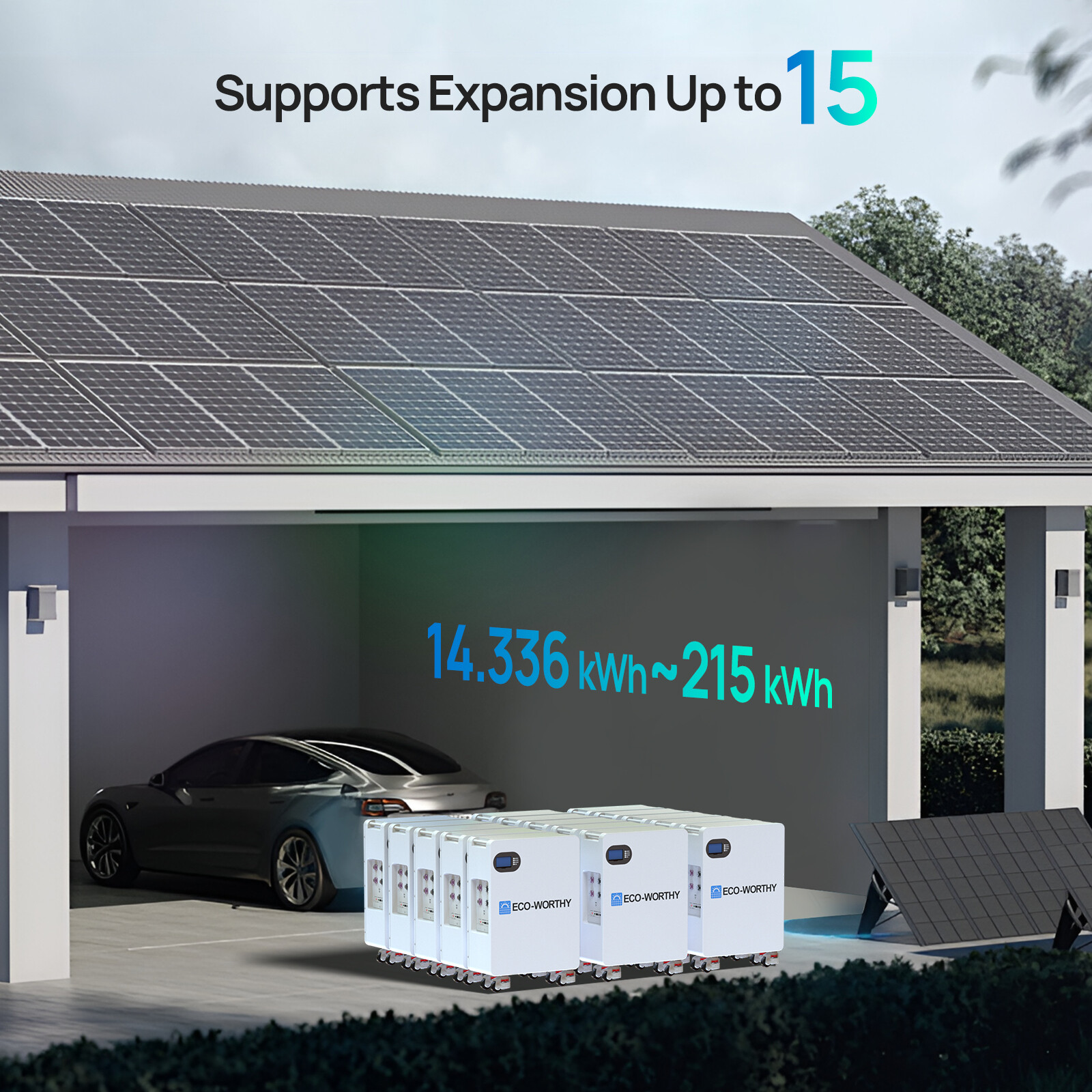 ECO-WORTHY 14kWh 48V 280AH LiFePO4 Battery Vertical Standing Solar Backup UPS