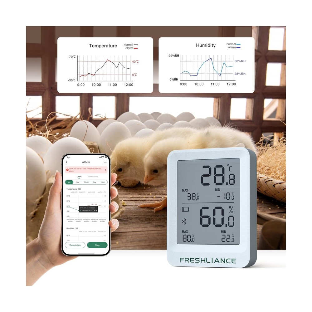 Bluetooth Temperature Humidity Data Logger Recorder, Refrigerator Freezer The...