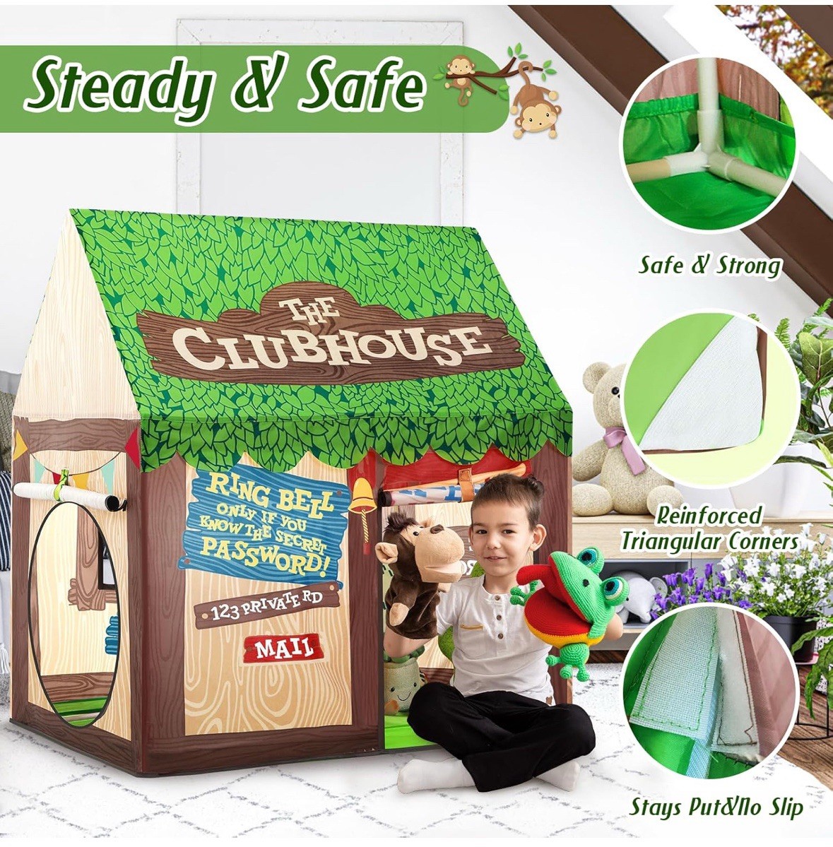 NIB SweHouse Kids Playhouse Clubhouse Tent Roll Up Door Windows Toddler Indoor