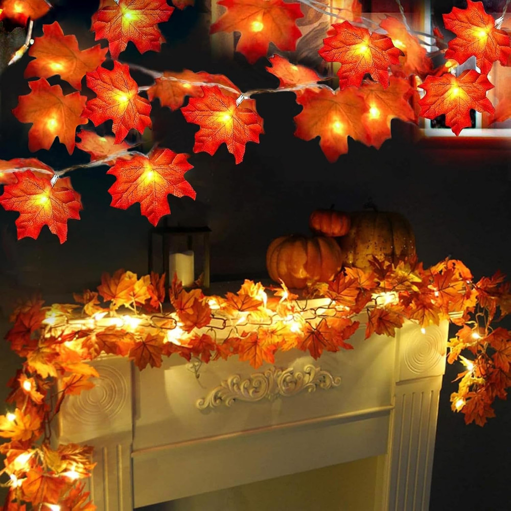 Fall Decorations Lights 20Ft 40LED Maple Leaves Garland String Lights Halloween