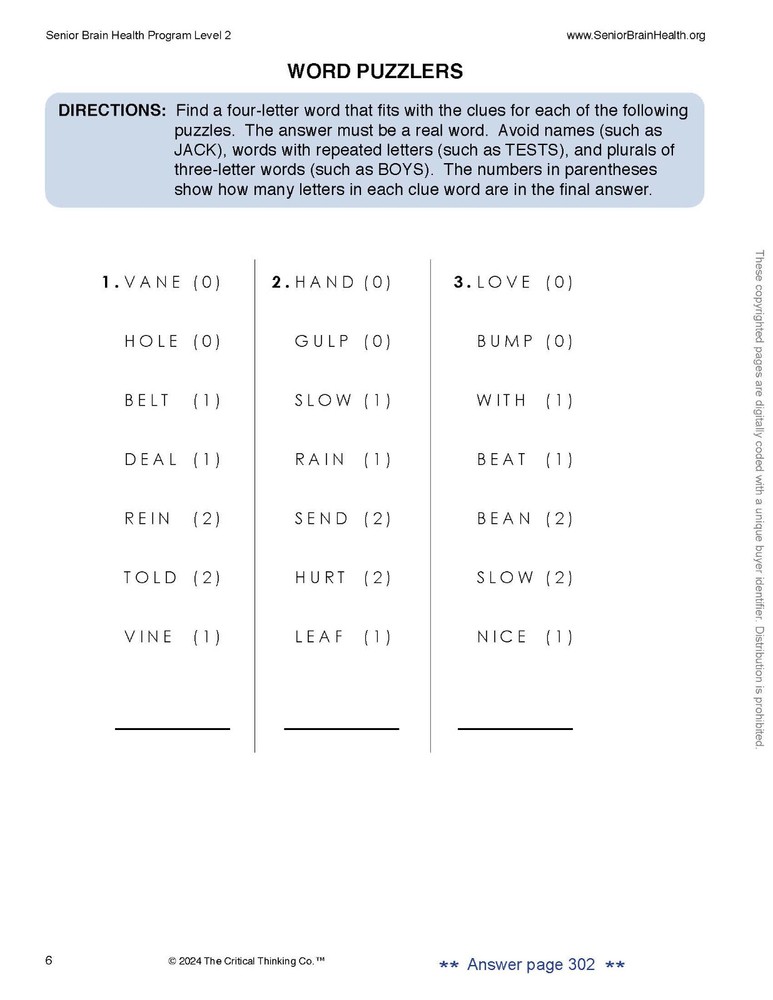 Senior Brain Health Research-Based Problem-Solving Puzzle/Activity Level 2 Book